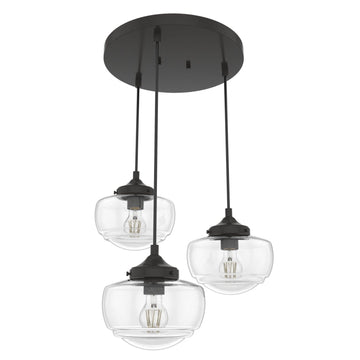 Saddle Creek Clear Seeded Glass 3 Light Round Pendant Cluster Lighting Hunter Noble Bronze - Seeded