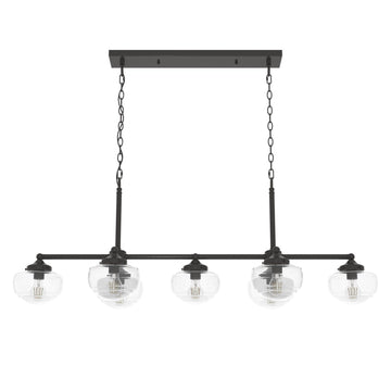 Saddle Creek Clear Seeded Glass 7 Light Linear Chandelier Lighting Hunter Noble Bronze - Seeded