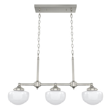 Saddle Creek Shiny Cased White Glass 3 Light Linear Chandelier Lighting Hunter Brushed Nickel - Cased White