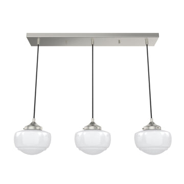 Saddle Creek Shiny Cased White Glass 3 Light Linear Pendant Cluster Lighting Hunter Brushed Nickel - Cased White