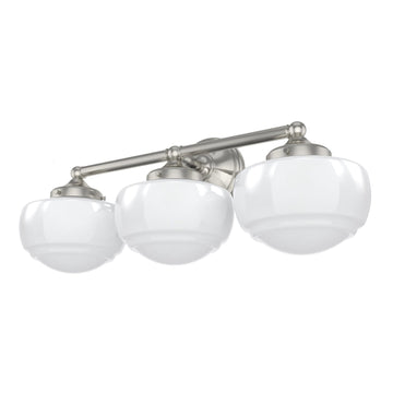 Saddle Creek Shiny Cased White Glass 3 Light Vanity Lighting Hunter Brushed Nickel - Cased White