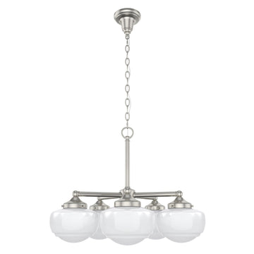 Saddle Creek Shiny Cased White Glass 5 Light Chandelier Lighting Hunter Brushed Nickel - Cased White