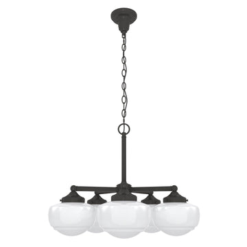 Saddle Creek Shiny Cased White Glass 5 Light Chandelier Lighting Hunter Noble Bronze - Cased White