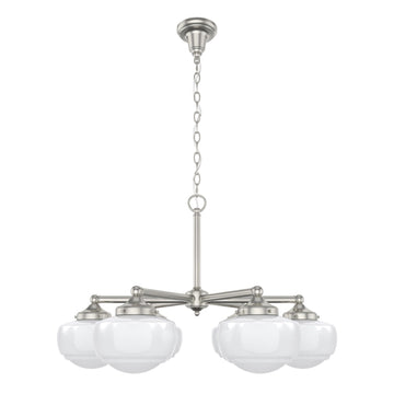 Saddle Creek Shiny Cased White Glass 6 Light Chandelier Lighting Hunter Brushed Nickel - Cased White