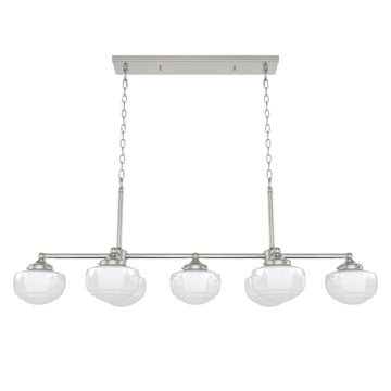 Saddle Creek Shiny Cased White Glass 7 Light Linear Chandelier Lighting Hunter Brushed Nickel - Cased White