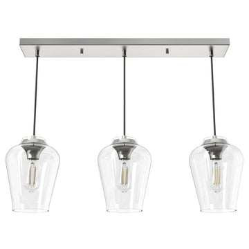 Vidria Clear Glass 3 Light Linear Pendant Cluster Lighting Hunter Brushed Nickel - Clear