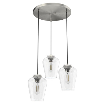 Vidria Clear Glass 3 Light Round Pendant Cluster Lighting Hunter Brushed Nickel - Clear