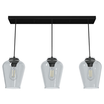 Vidria Smoked Glass 3 Light Linear Pendant Cluster Lighting Hunter Matte Black - Smoked