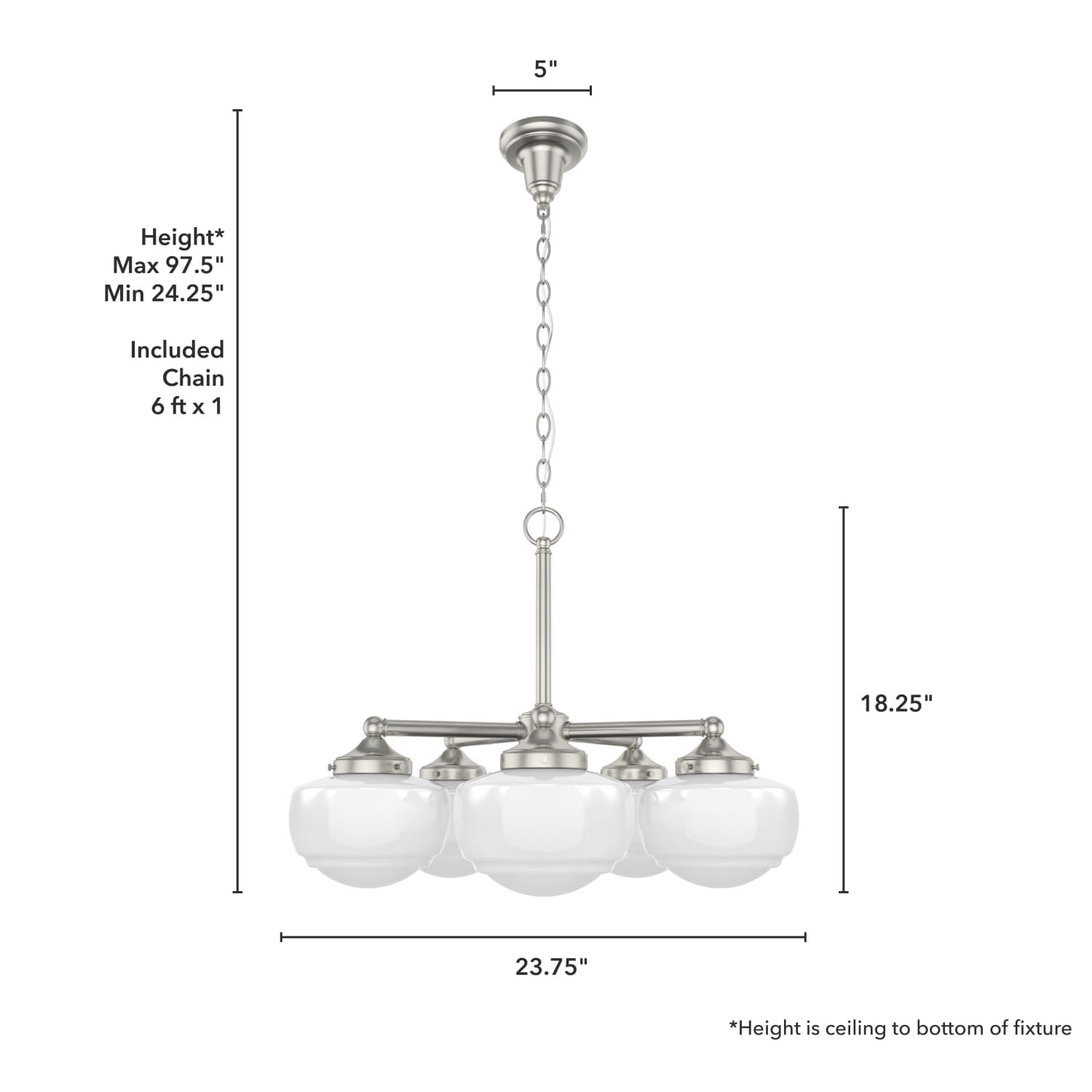 Hunter Saddle Creek Shiny Cased White Glass 5 Light Chandelier