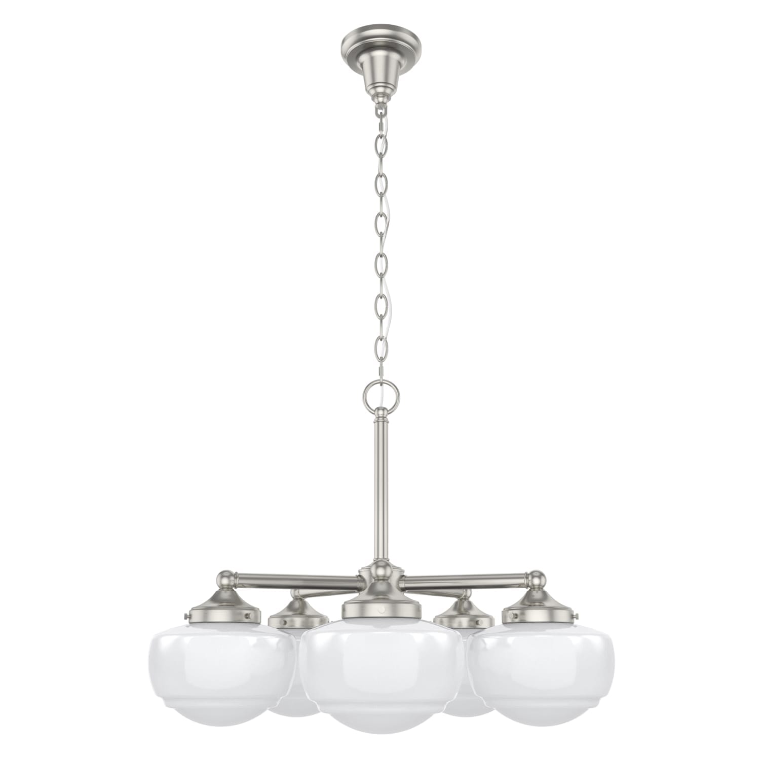Hunter Saddle Creek Shiny Cased White Glass 5 Light Chandelier