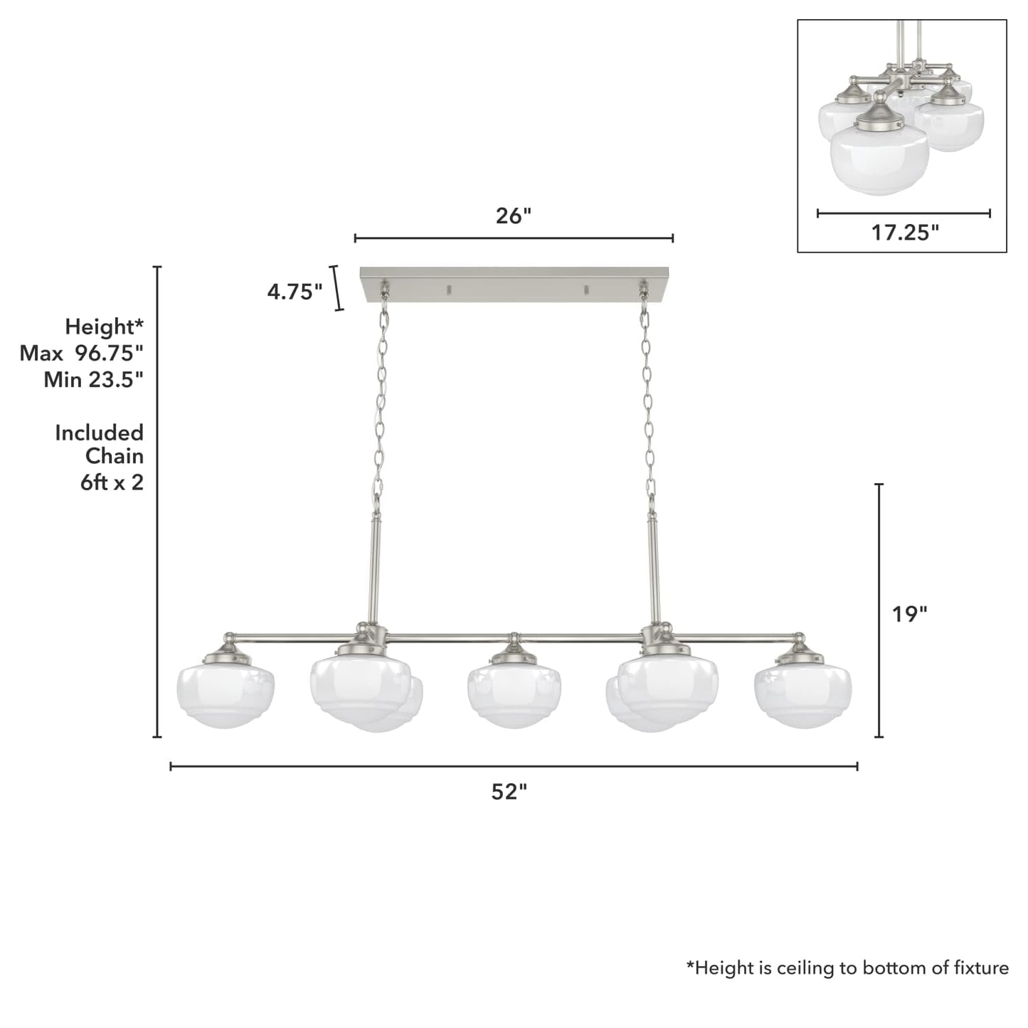 19492_4_saddle_creek_shiny_cased_white_glass_7_light_linear_chandelier-brushed_nickel-dimensiongraphic