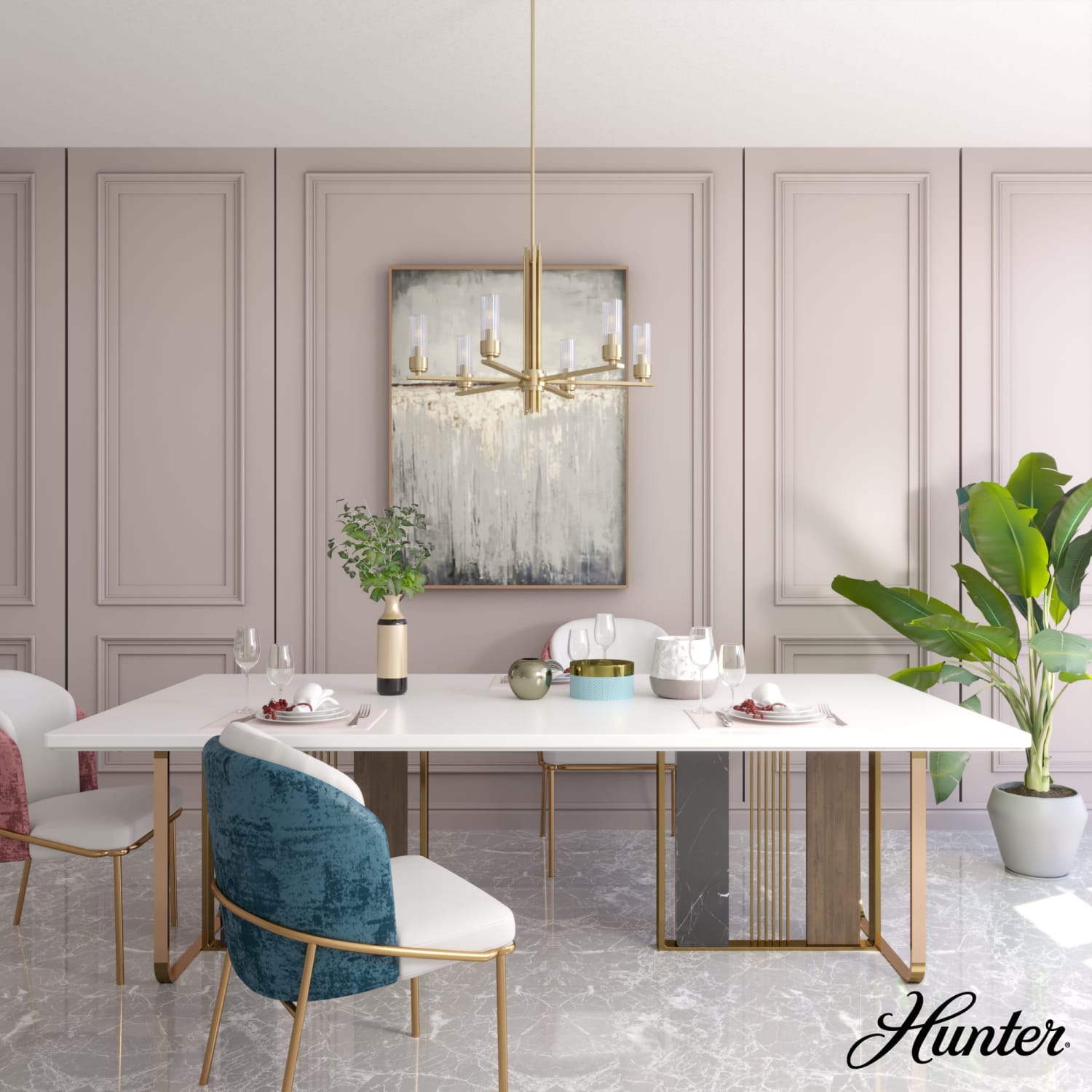 Hunter Gatz 6 Light Chandelier Alturas Gold Ceiling Light – Hunter Fan