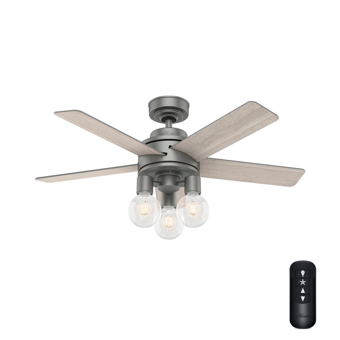 Hardwick with LED Light and Remote Control 44 inch Ceiling Fans Hunter Matte Silver - Light Gray Oak 