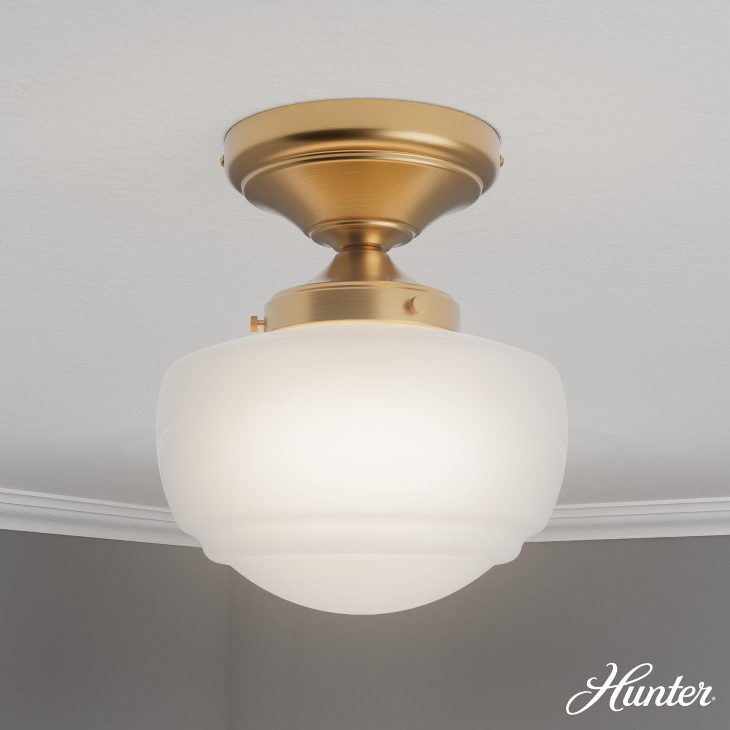Hunter Saddle Creek Shiny Cased White Glass 1 Light Mini Semi