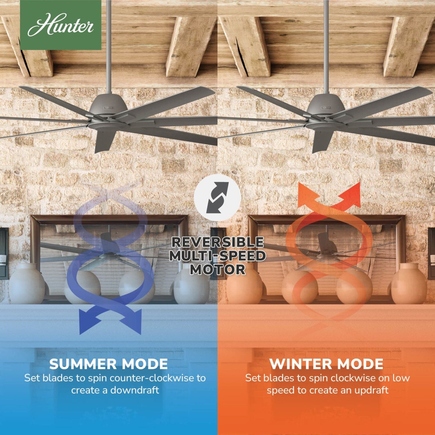 Hunter Downtown Outdoor ENERGY STAR 72 inch and Wall Control
