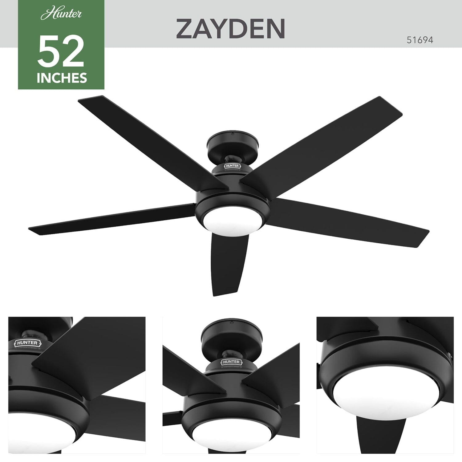 Hunter Zayden with LED Light - 52 inch and Remote – Hunter Fan