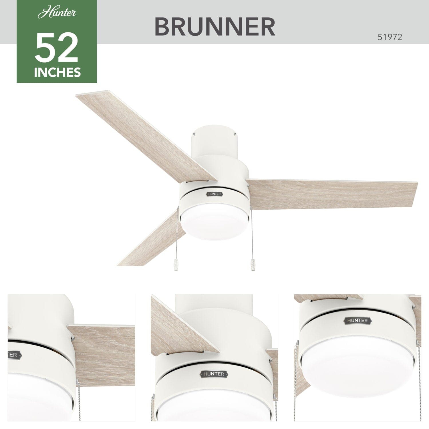 Hunter Brunner Low Profile with LED Light 52 inch – Hunter Fan