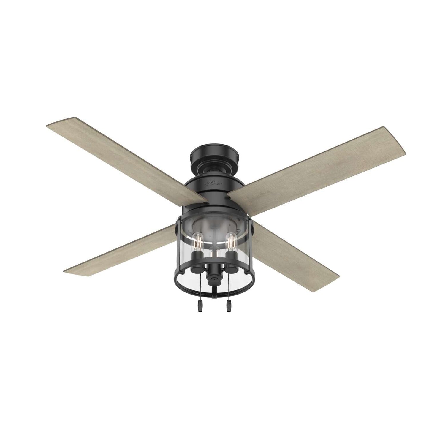 52 inch Astwood with LED Light Ceiling Fans Hunter Matte Black - Bleached Grey Pine 