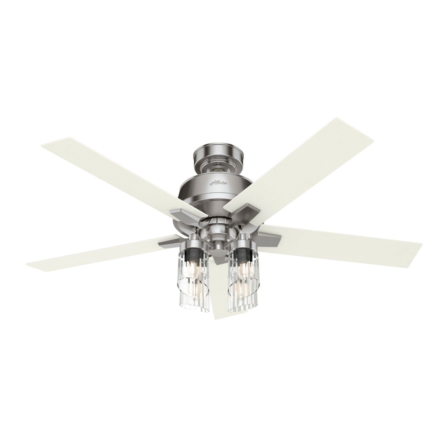 52 inch Crystalline with LED Ceiling Fans Hunter Brushed Nickel - White Grain 