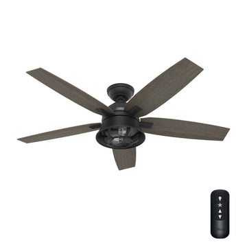 Hampshire with LED Light and Remote Control 52 inch Ceiling Fans Hunter Matte Black - Greyed Walnut 