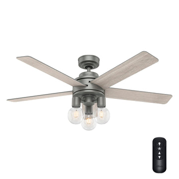 Hardwick with LED Light and Remote Control 52 inch Ceiling Fans Hunter Matte Silver - Light Gray Oak 