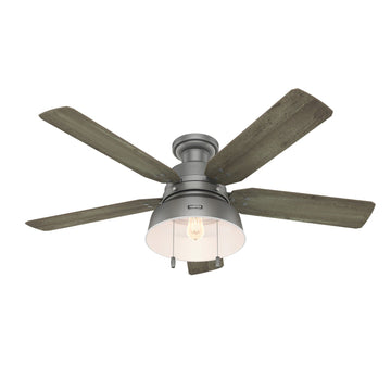 52 inch Mill Valley Outdoor Low Profile with Light Ceiling Fans Hunter Matte Silver - Grey Pine 