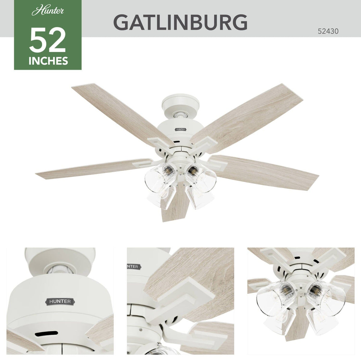 52430_4 gatlinburg with 4 lights 52inch matte white detailboard