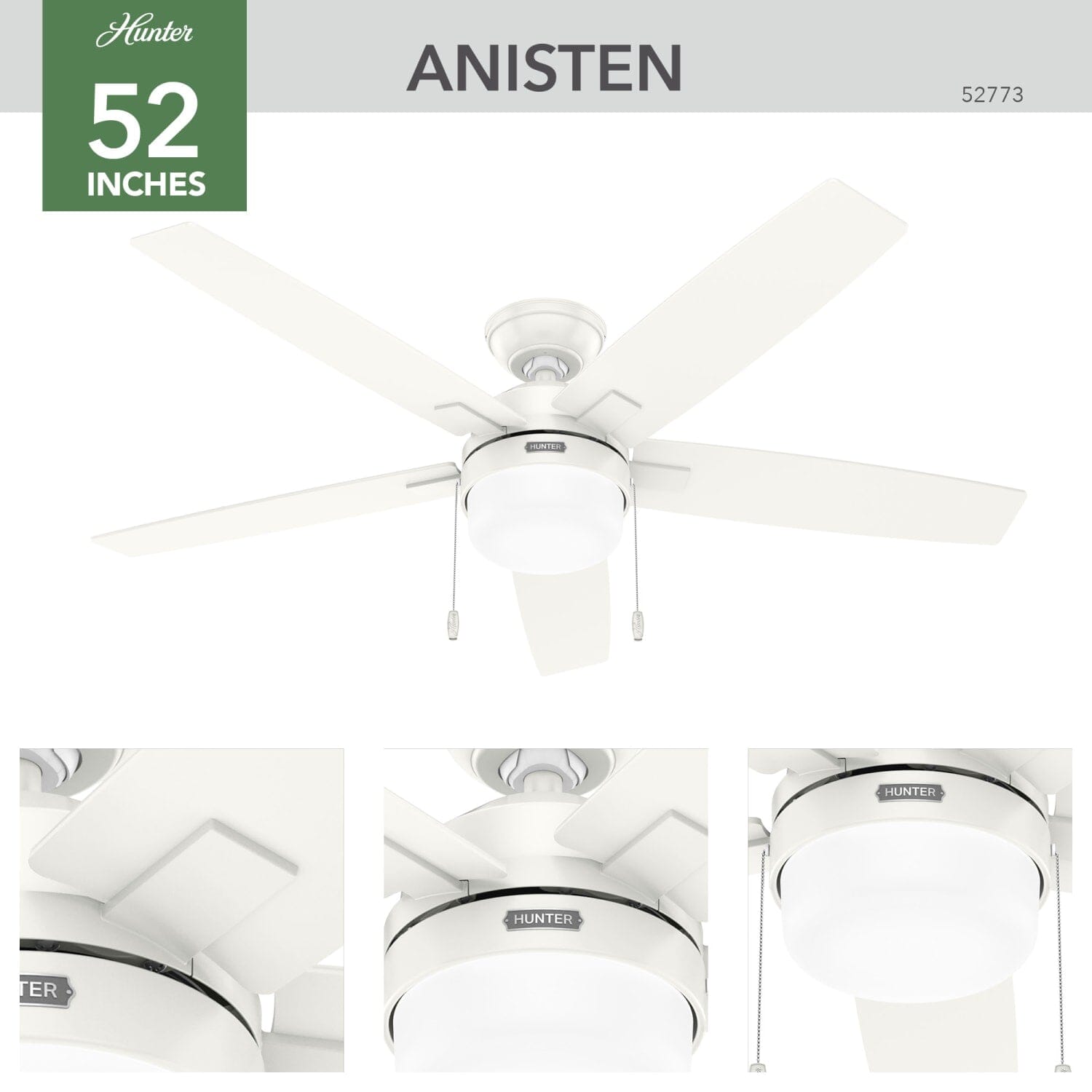 Hunter Anisten ENERGY STAR with LED Light 52 inch – Hunter Fan