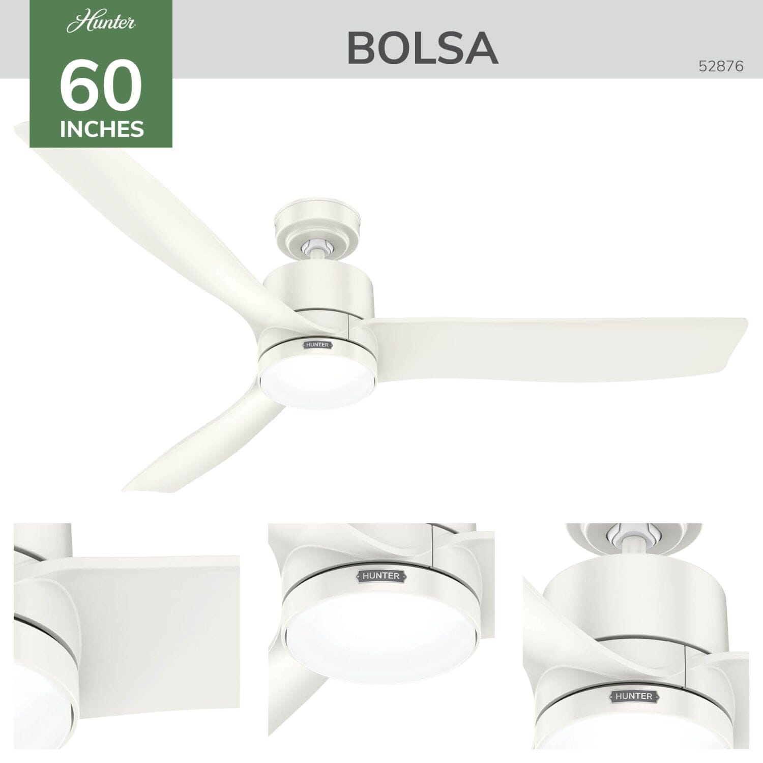 Hunter Bolsa 60 inch with LED Light and Remote – Hunter Fan