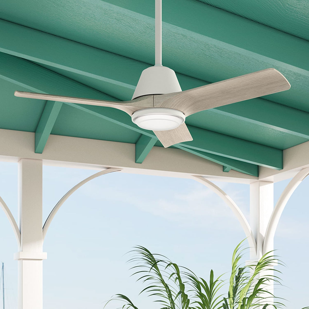 52883_6 aeronaut outdoor smart fan with led light 44 inch with remote matte white lifestyleimages1c