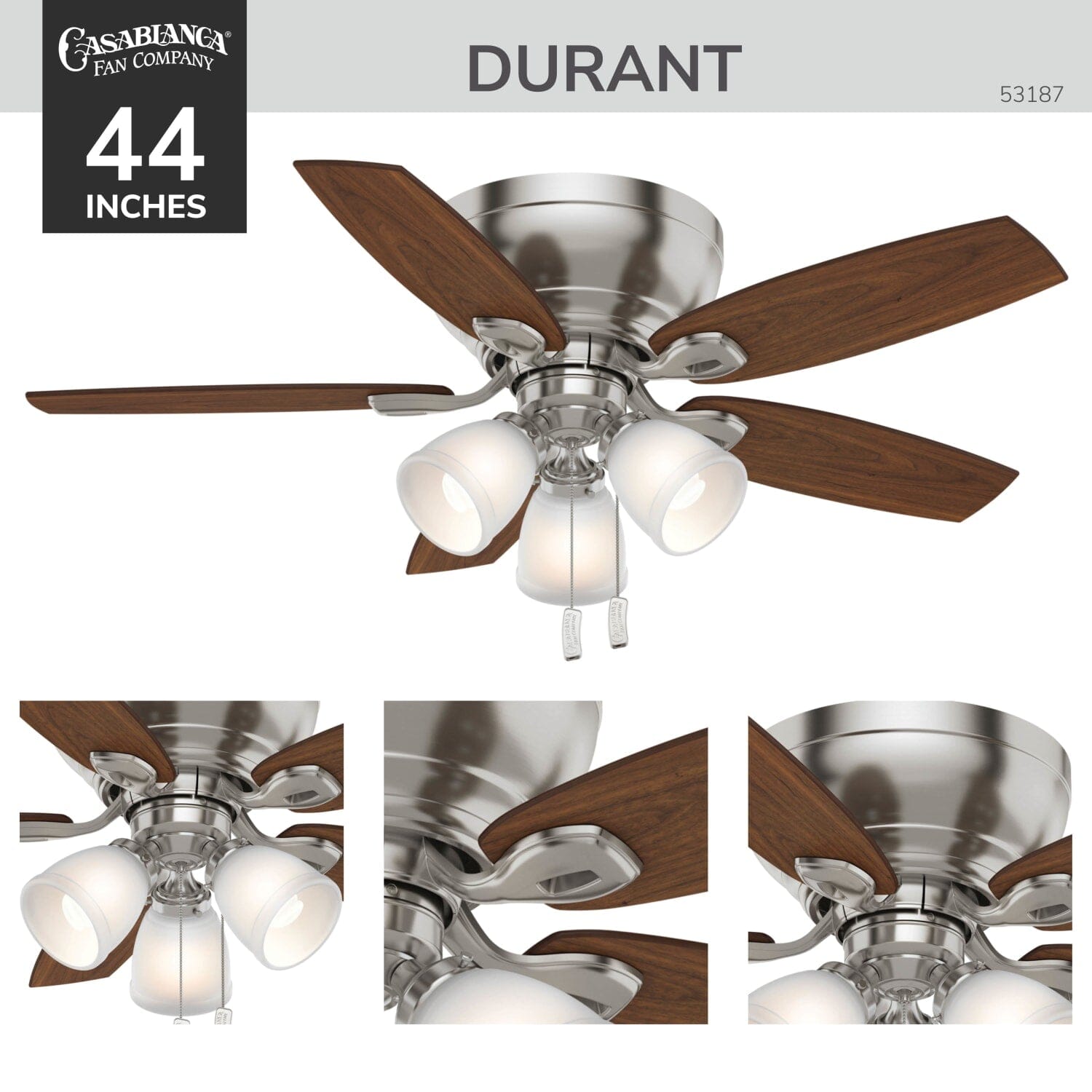 Casablanca Durant 3 Light Low Profile with 3 Lights 44 inch
