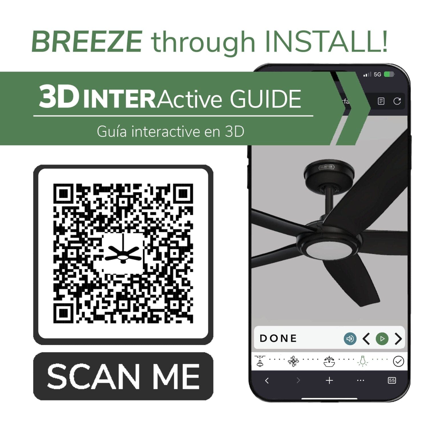 Hunter ZenTech 5 Blade Outdoor Smart Fan 52 inch and Remote