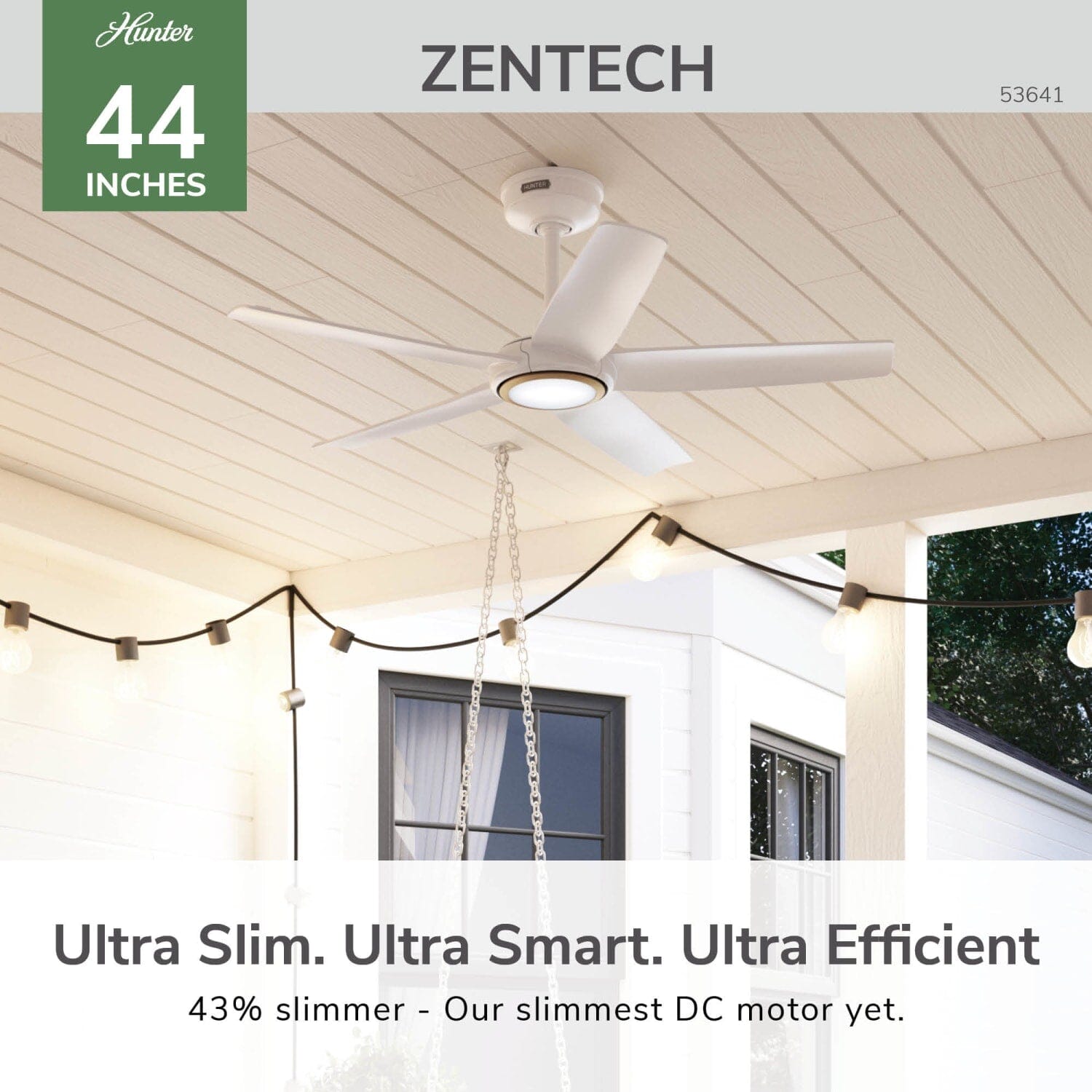 Hunter ZenTech 5 Blade Indoor/Outdoor Smart Fan 44in and Remote