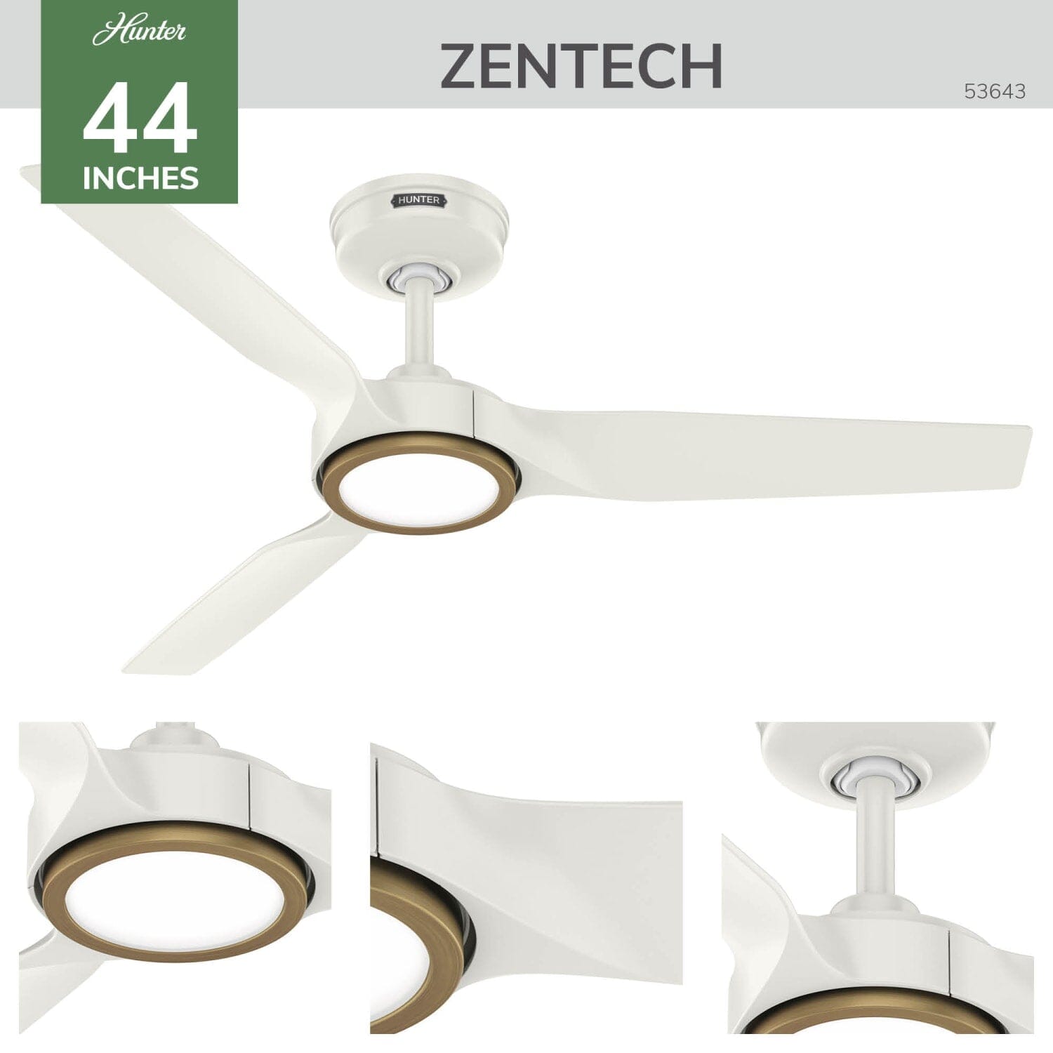 Hunter ZenTech 3 Blade Indoor/Outdoor Smart Fan 44in and Remote