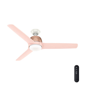 Norden with Light and Remote Control 54 inch Ceiling Fans Hunter Satin Copper - Blush Featherwood 