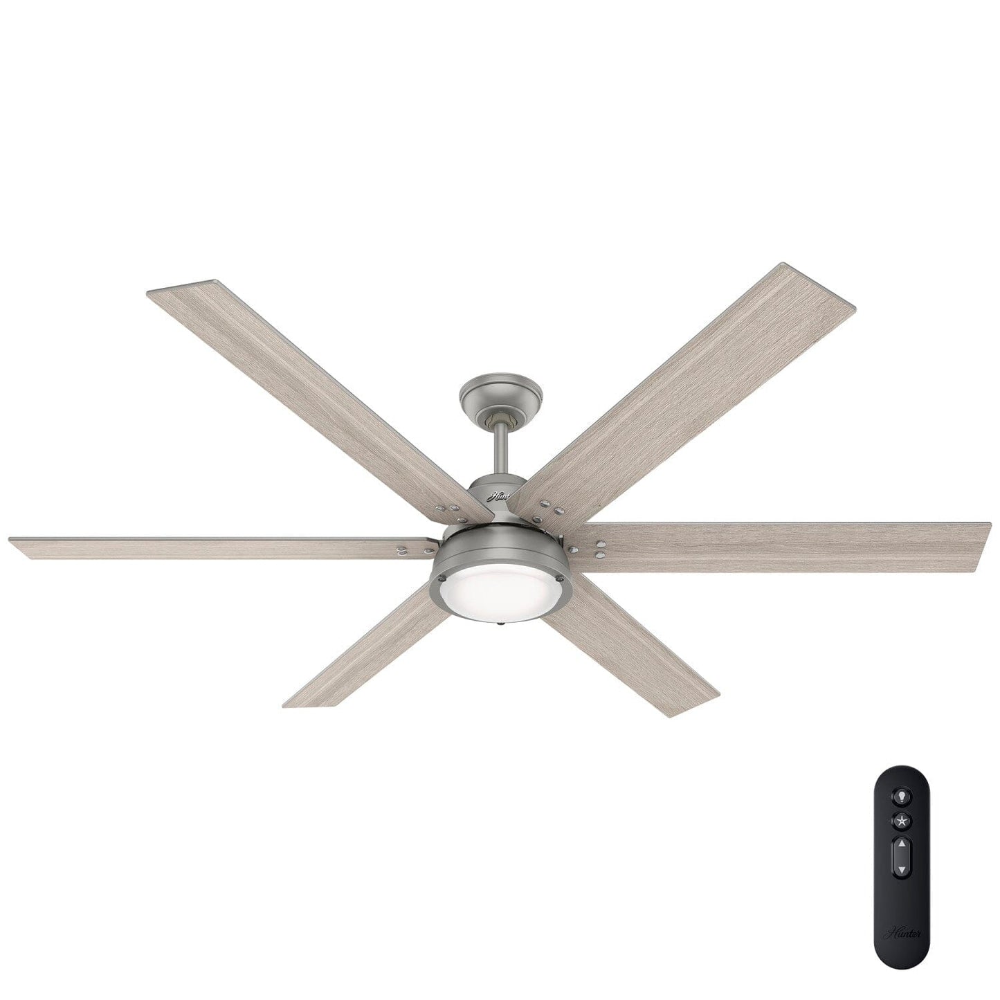 70 Inch Hollister with LED light Ceiling Fans Hunter Matte Silver - Light Gray Oak 