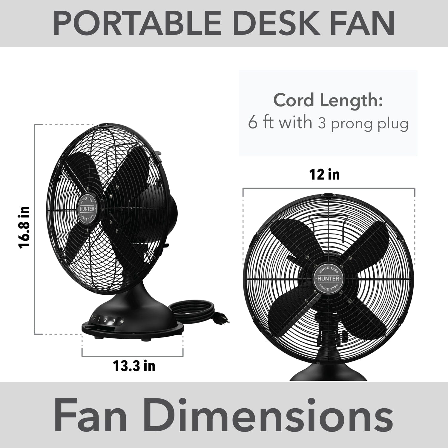Hunter Classic D12 Portable Desk Fan 12 in 3 speeds – Hunter Fan