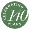Celebrating 140 years on a green background