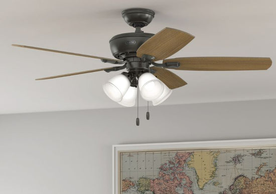 Amberlin ceiling fan with 4 lights in a noble bronze finish.