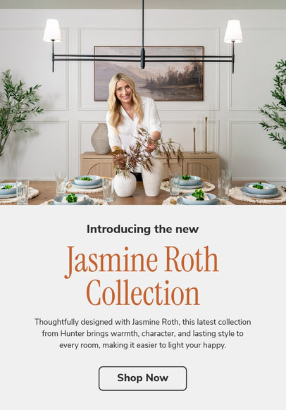 Promotional banner with text Introducing the new Jasmine Roth Collection and button to Shop Now