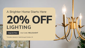 Promo banner offering 20% Off Lighting with code: HELLOLIGHT through October 19th