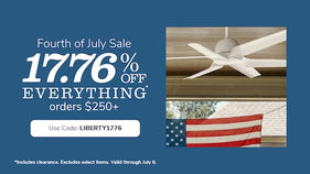 Promotional Banner with text 17.76% off orders $250+ with code LIBERTY1776 through July 6th.