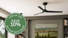 Ceiling fan with a 10% off email or sms sign-up offer.