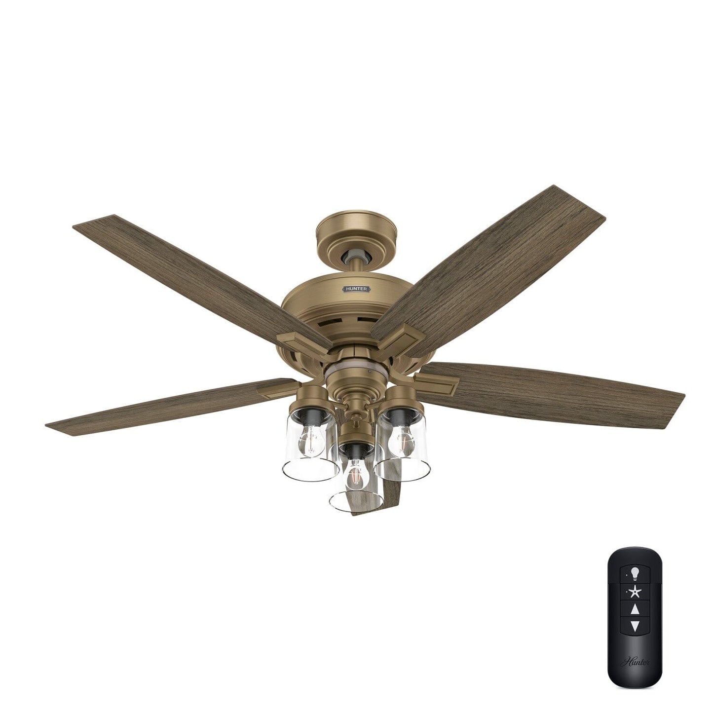 Ananova with LED Light 52 inch Ceiling Fans Hunter Luxe Gold - Warm Grey Oak 