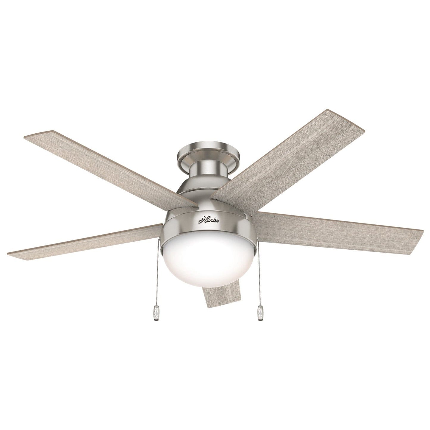 Anslee Low Profile with LED Light 46 inch Ceiling Fans Hunter Brushed Nickel - Light Gray Oak 