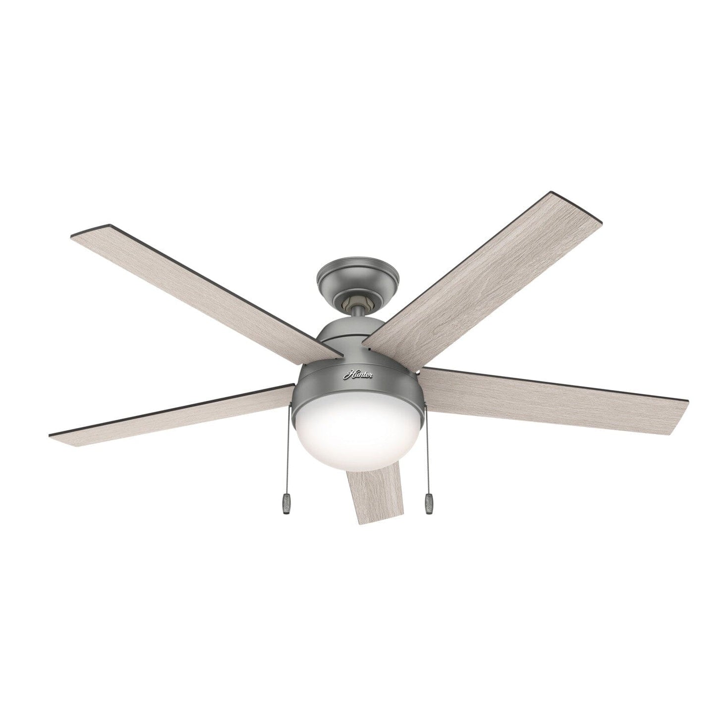 Anslee with LED Light 52 inch Ceiling Fans Hunter Matte Silver - Light Gray Oak 