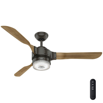 Apache with LED Light 54 Inch-Smart Ceiling Fans Hunter Noble Bronze - White Washed Oak 