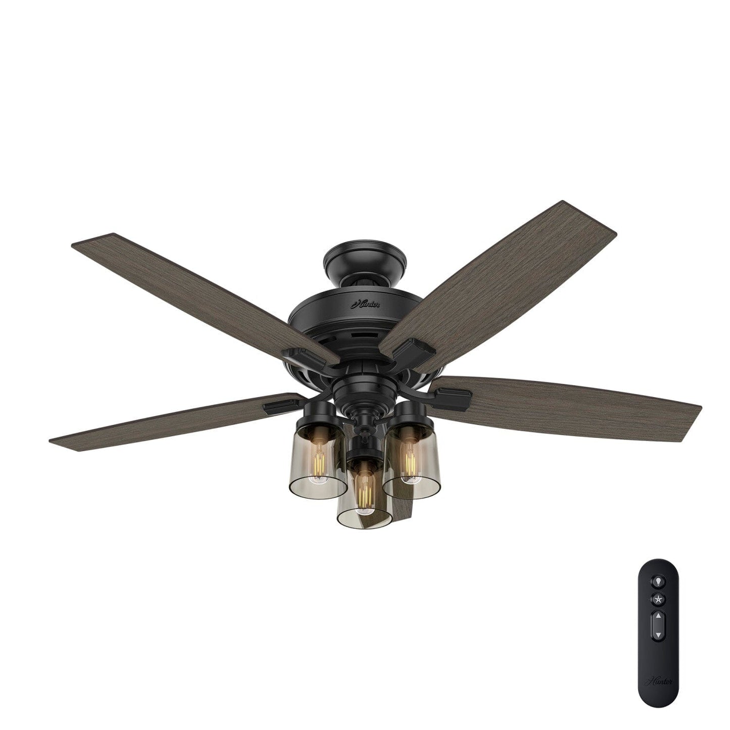 Bennett Smoked with 3 Lights 52 inch Ceiling Fans Hunter Matte Black - Greyed Walnut 