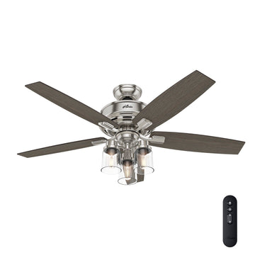Bennett with 3 Lights and Remote Control 52 inch Ceiling Fans Hunter Brushed Nickel - Light Gray Oak 