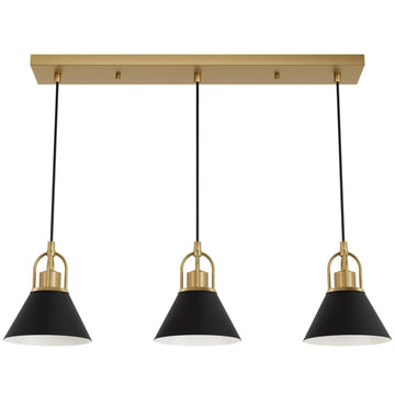 Carrington Isle 3 Light Linear Pendant Lighting Hunter Luxe Gold - Flat Matte Black 